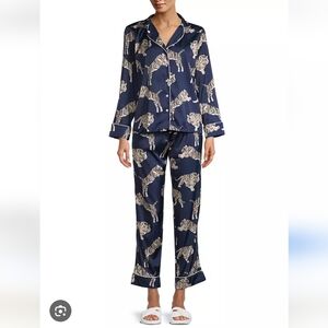 Silky Navy Tiger Print Pajama Set - Women's Two-Piece Sleepwear